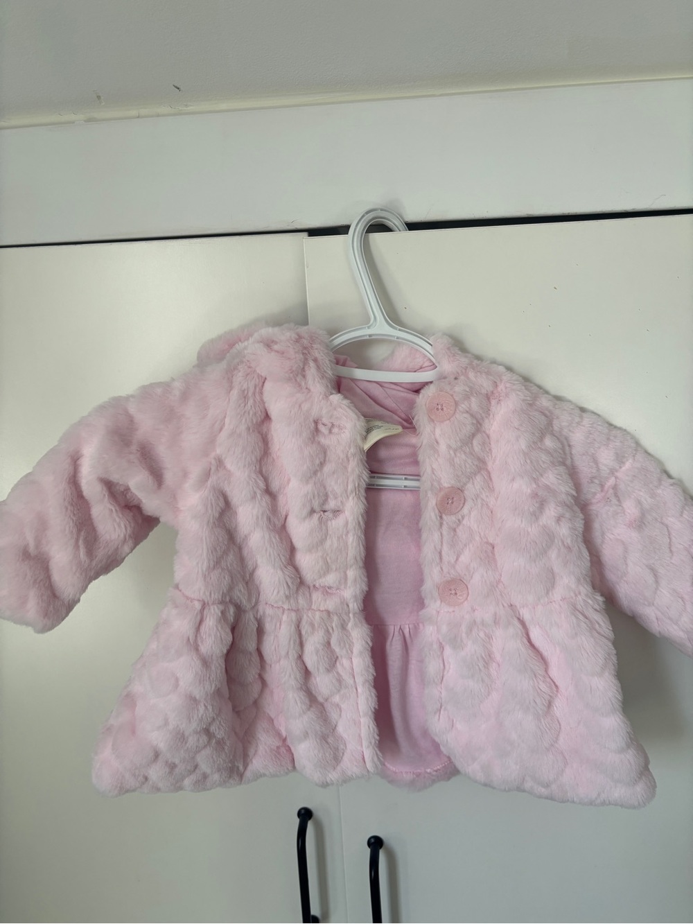 First Impressions Soft Pink Faux Fur Peplum Coat